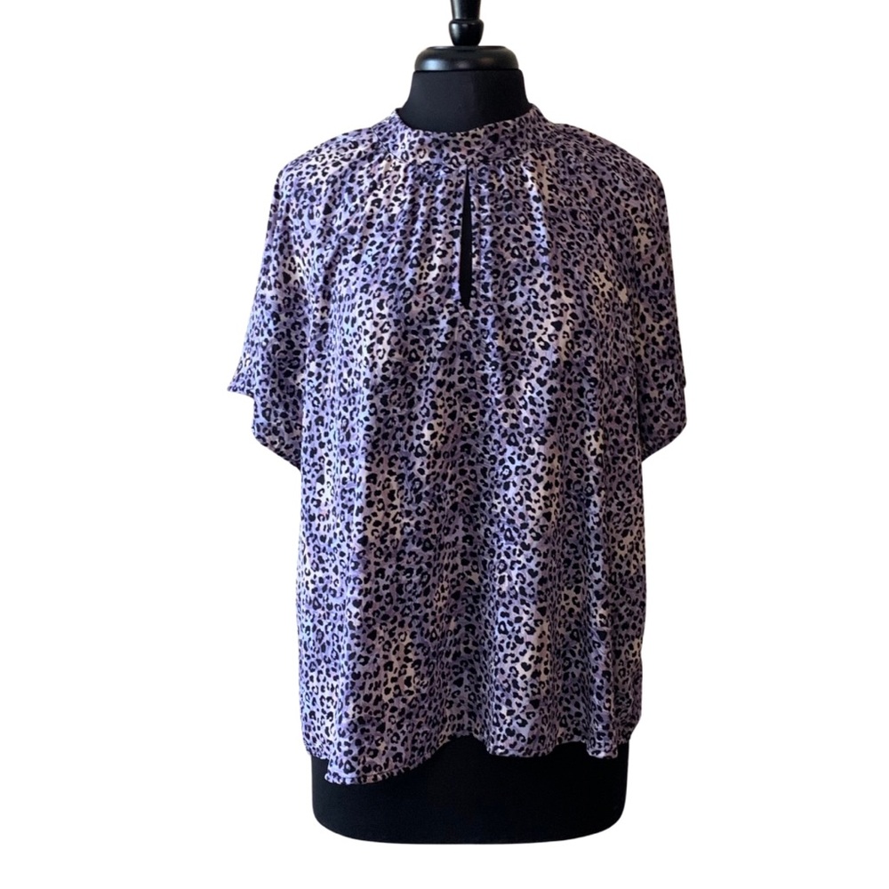 PEYTON JENSEN Leopard Blouse Purple Cheetah EVEREVE Size XL Short Sleeve